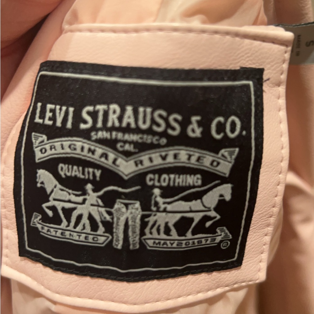 NEW | Levi’s | Women's Pale Pink Leather Jacket Coat Moto Size Small - Picture 7 of 11